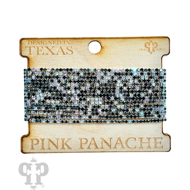 Multiple strands of black rhinestone bracelet set by Pink Panache Brands, showcasing sparkling, layered jewelry with elegant design.