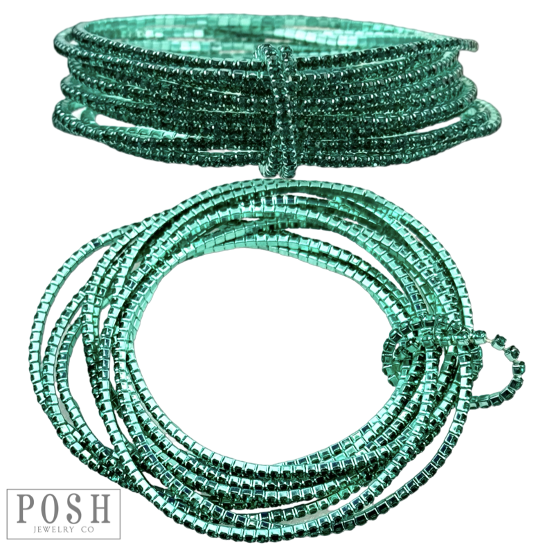 Set of pink and blue rhinestone stretch bracelets by Pink Panache Brands, featuring tiny sparkling rhinestones on elastic bands.