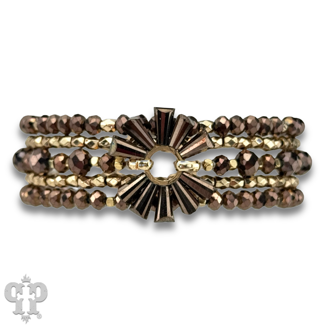 Bronze mixed bead bracelet set by Pink Panache Brands featuring various textured bronze beads and stylish design.