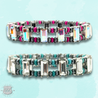 Fuchsia Rhinestone and burnished bead bracelet by Pink Panache Brands, showcasing sparkling rhinestones and metallic beads on a stylish bracelet.