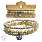Gold foil texture bead stacked bracelet with Austrian crystals by Pink Panache Brands, featuring multiple beaded strands.