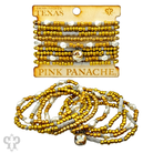Stacked pony bead bracelet with gold, silver, and white beads from Pink Panache Brands, featuring a colorful and trendy design.
