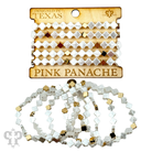 Iridescent pearl clover-shaped bracelet stack featuring gold-tone bracelets by Pink Panache Brands, stylish and elegant jewelry.
