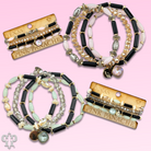 Pink Panache Brands mixed bead bracelet stack featuring green beads and a sparkling Austrian crystal charm.