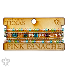 Pink Panache Brands beaded bracelet stack with green square and round faceted beads, stylish and colorful jewelry set.
