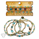 Pink Panache Brands bracelet stack with green square and round faceted beads, stylish jewelry for stacking or layering.