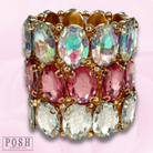 Pink Panache Brands iridescent oval rhinestone bracelet with shimmering stones, stylish jewelry accessory for elegant occasions.