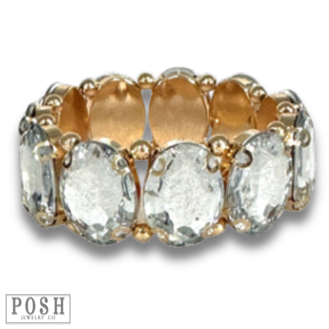 Iridescent oval rhinestone bracelet from Pink Panache Brands, showcasing sparkling stones on a delicate bracelet.