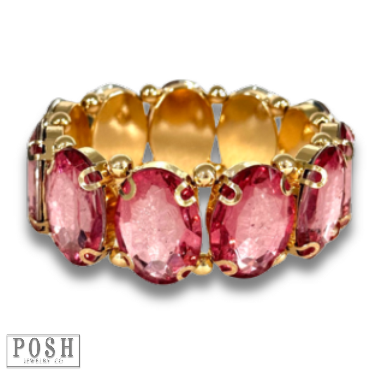 Iridescent oval rhinestone bracelet from Pink Panache Brands, showcasing sparkling stones on a delicate bracelet.