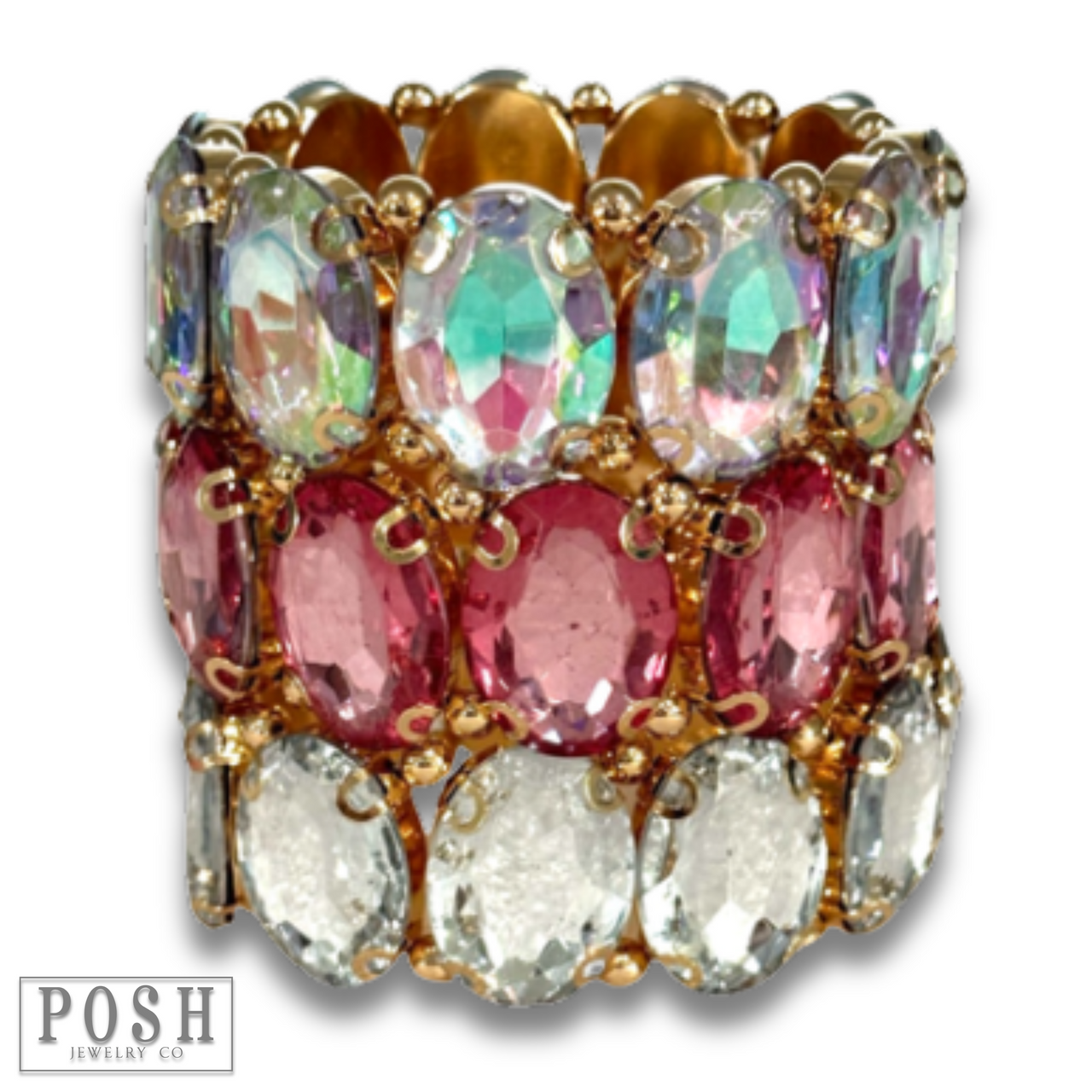 Pink Panache Brands iridescent oval rhinestone bracelet featuring sparkling stones on a elegant bracelet design.