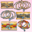 Multi-color faceted round and star bead bracelet stack with Austrian crystals, stylish jewelry by Pink Panache Brands.
