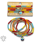 Colorful faceted round and star bead bracelet stack with Austrian crystals, featuring pink Panache Brands' stylish jewelry.