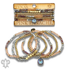Colorful faceted round and star bead bracelet stack with Austrian crystals, crafted by Pink Panache Brands.