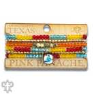 Colorful faceted round and star beads bracelet stack with Austrian crystals, featuring pink panache brands' stylish jewelry design.