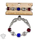 Colorful square rhinestone and gold-tone stretch bracelet by Pink Panache Brands, featuring a curvy design and vibrant multi-color stones.