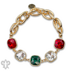 Square multi-color rhinestone and stretch gold-tone curvy bracelet by Pink Panache Brands, featuring vibrant stones and a flexible design.