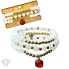 Faceted crystal and gold three-strand beaded bracelet by Pink Panache Brands with Austrian crystals and elegant design