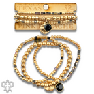 Matte gold and square glass bead bracelet stack with Austrian crystals, stylish jewelry by Pink Panache Brands