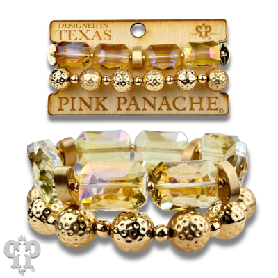 Pink Panache Brands octagon-shaped faceted bead bracelet stack featuring white beads for a stylish jewelry look.