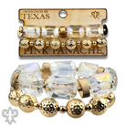 Pink Panache Brands octagon-shaped faceted bead bracelet stack featuring white beads and a stylish, modern design.
