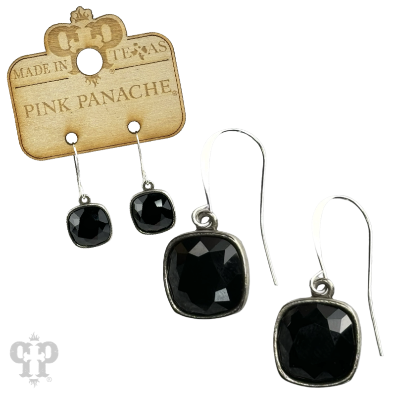 Austrian square crystal hook earrings by Pink Panache Brands, 12mm bronze earrings with sparkling square crystals.