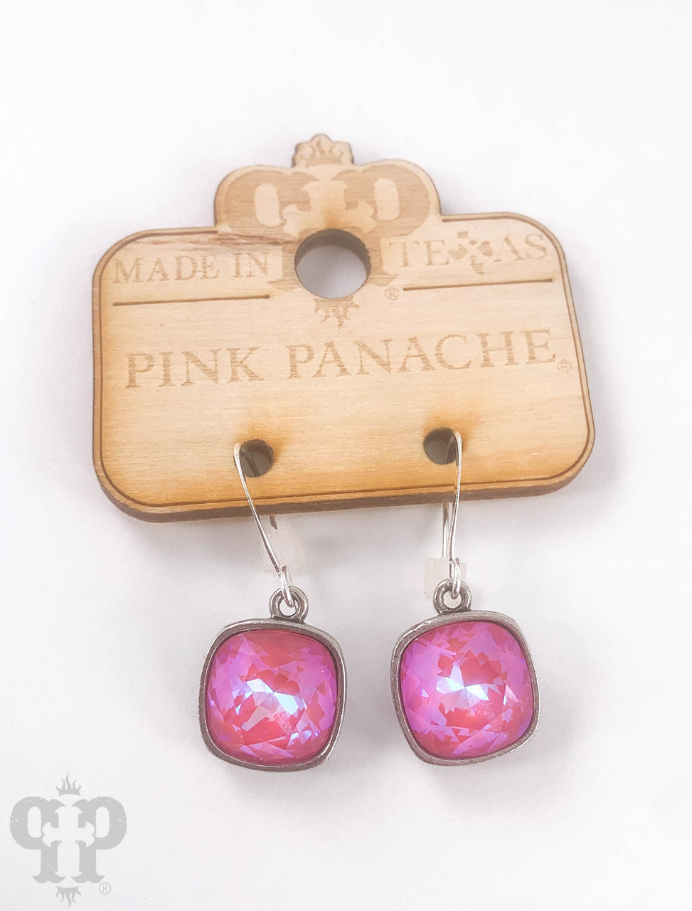 Pink Panache Brands Austrian square crystal hook earrings, 12mm, bronze-tone with sparkling crystal accents.