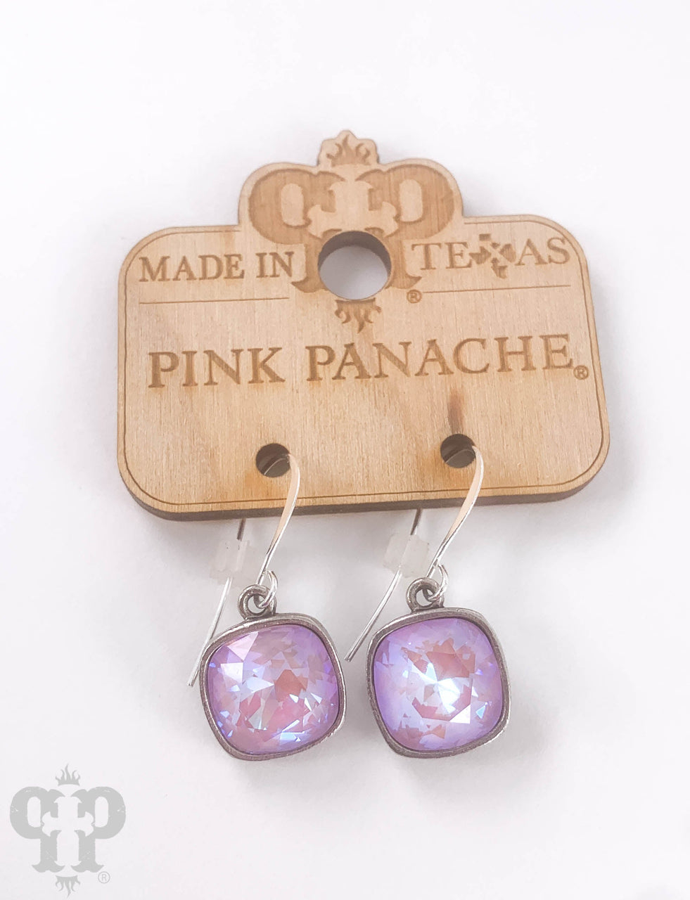 Austrian square crystal hook earrings by Pink Panache Brands, 12mm bronze-tone earrings with sparkling square crystals.