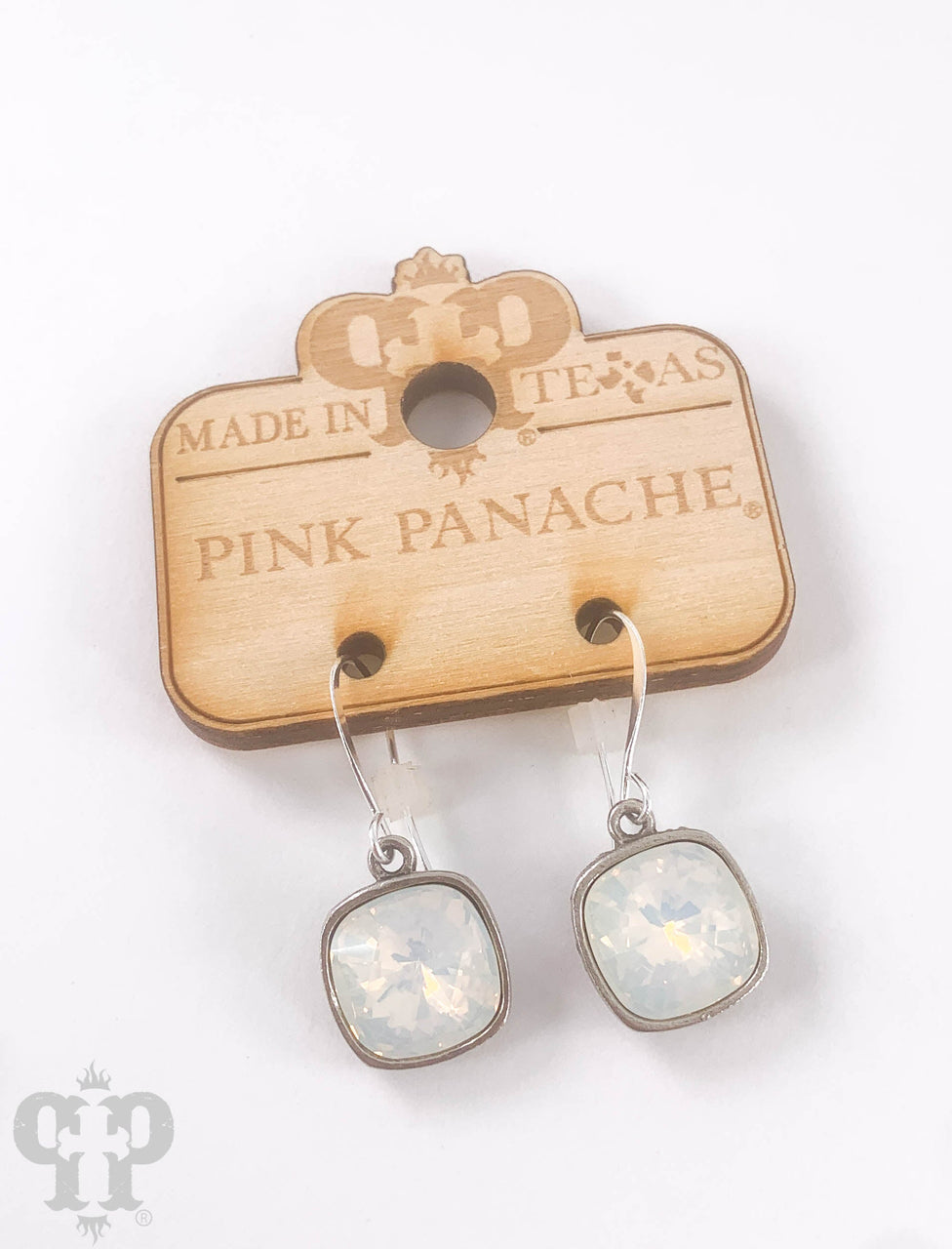 Austrian square crystal hook earring in bronze, 12mm size, by Pink Panache Brands, featuring sparkling crystal detail.