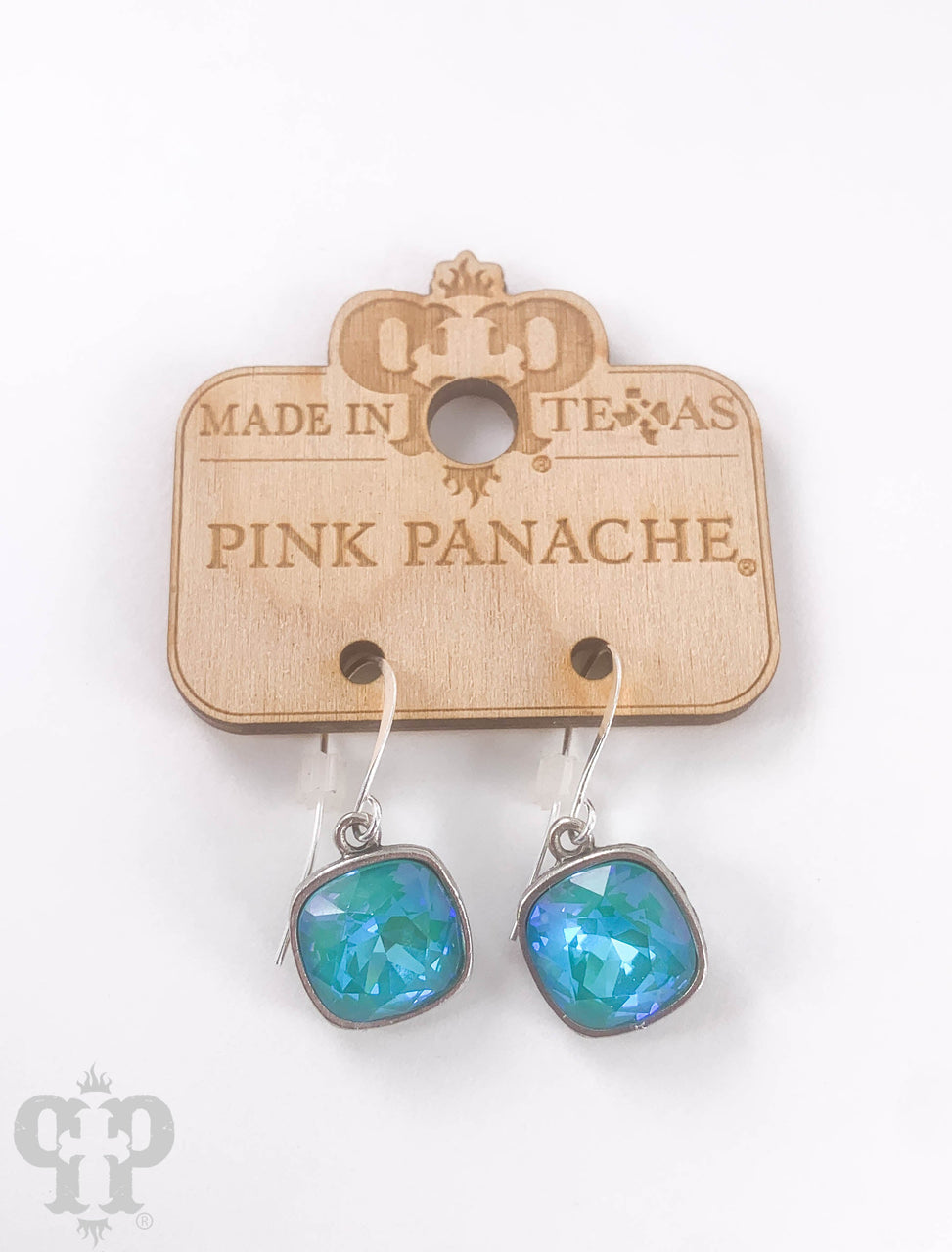 Pink Panache Brands Austrian square crystal hook earrings, 12mm, bronze-tone jewelry with elegant geometric design.