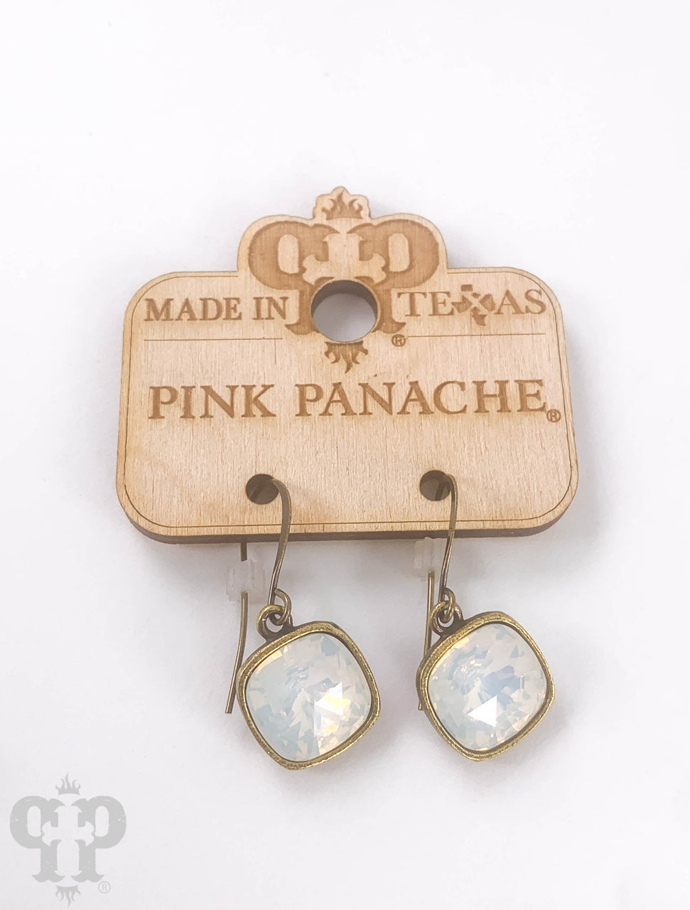 Austrian square crystal hook earrings by Pink Panache Brands, 12mm bronze-tone earrings with sparkling square crystals.