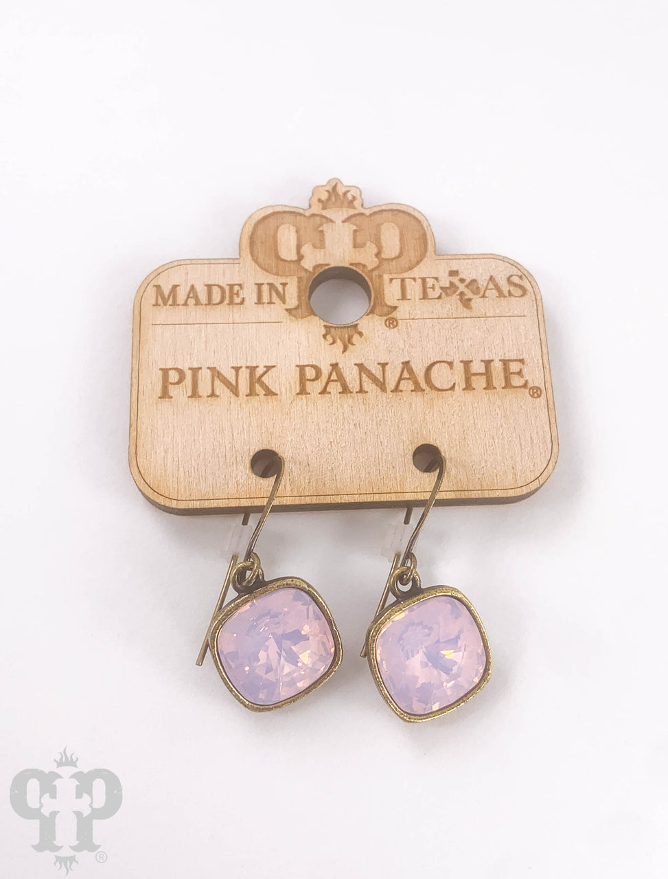 Austrian square crystal hook earrings by Pink Panache Brands, 12mm bronze-tone earrings with sparkling square crystals.