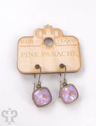 Austrian square crystal hook earrings in bronze, 12mm, by Pink Panache Brands, featuring sparkling square crystal design.