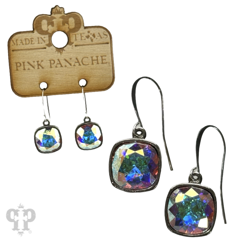 Pink Panache Brands Austrian square crystal hook earring, 12mm, bronze finish with sparkling crystal detailing.