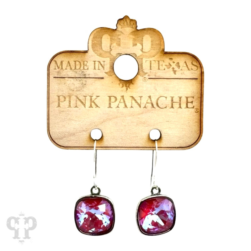 Pink Panache Brands Austrian square crystal hook earring, 12mm, bronze-tone jewelry with sparkling crystal accents.