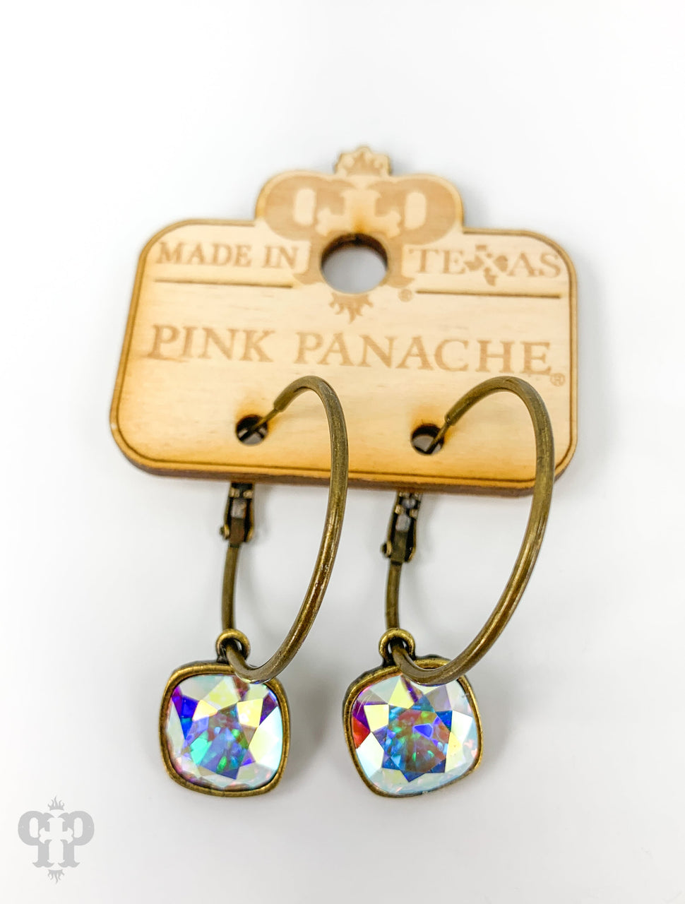 Pink Panache Brands square Austrian crystal hoop earring, 12mm, bronze-tone jewelry with sparkling crystal accents.