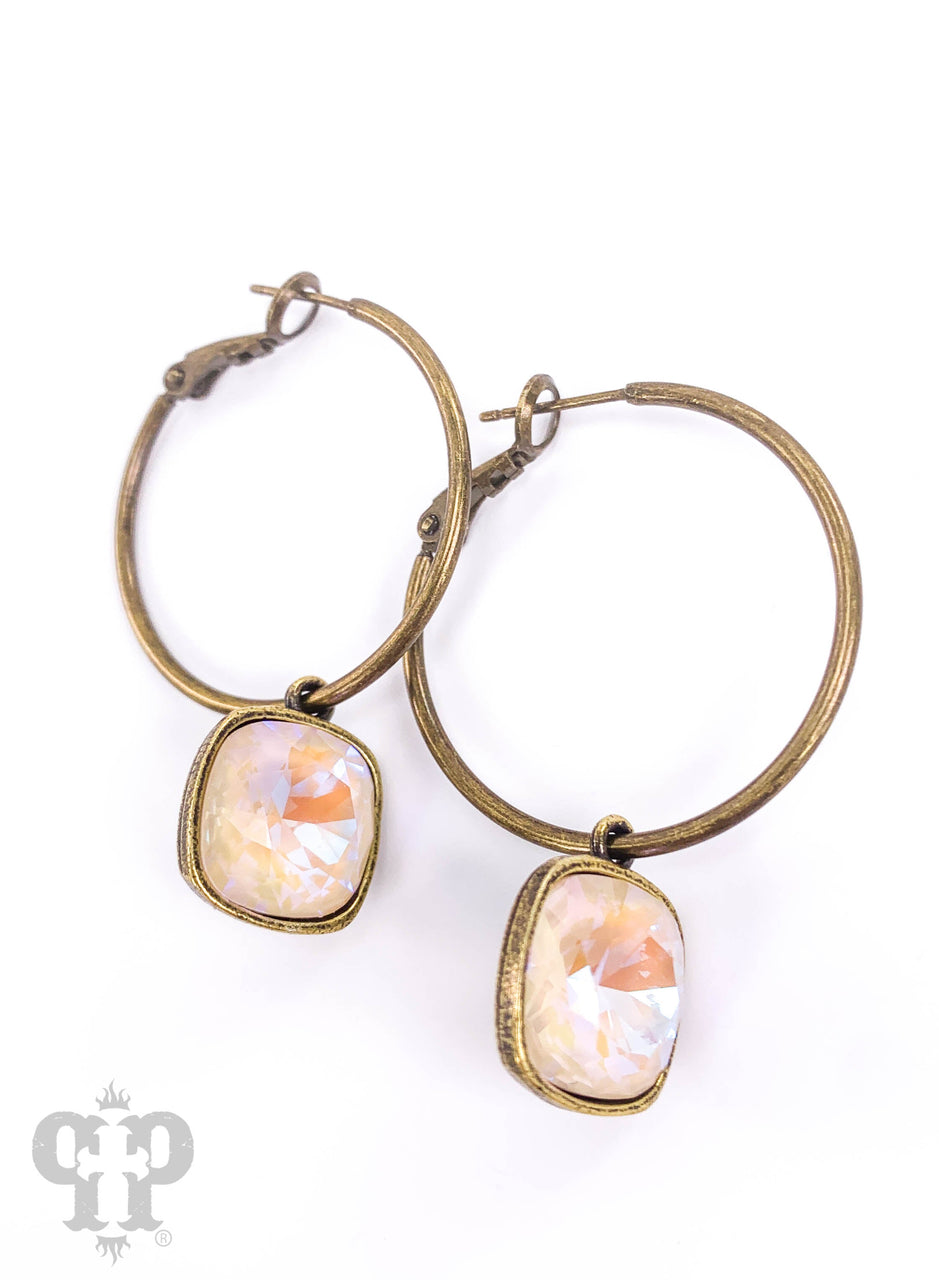 Pink Panache Brands square Austrian crystal hoop earring, 12mm, bronze-tone jewelry with sparkling crystals.