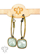 Pink Panache Brands 12mm square Austrian crystal hoop earring featuring bronze-tone metal and sparkling crystal accents.