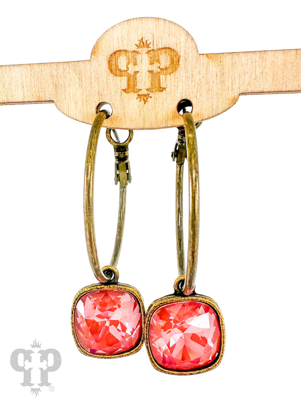 Pink Panache Brands square Austrian crystal hoop earring, 12mm, bronze-tone jewelry with sparkling gemstone accents.