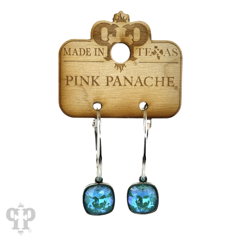 Pink Panache Brands square Austrian crystal hoop earring, 12mm, bronze-tone jewelry with sparkling crystal accents.