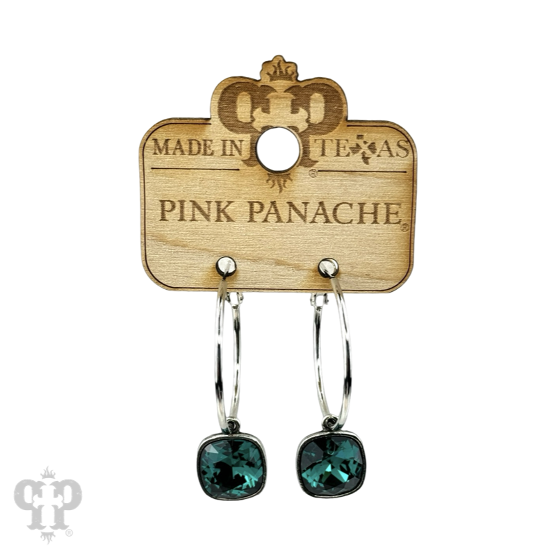 Pink Panache Brands square Austrian crystal hoop earring, 12mm, bronze-tone jewelry with sparkling crystal accents.
