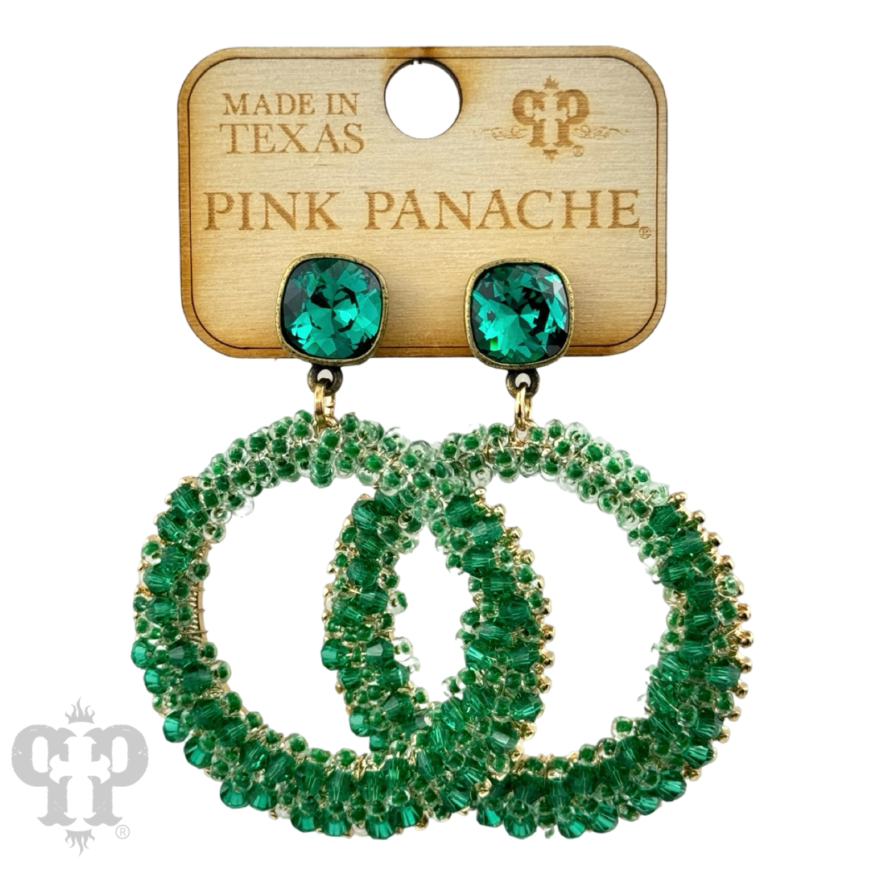 Pink Panache Brands black bicone bead wrapped dangle earrings with Austrian crystals, showcasing elegant jewelry design.