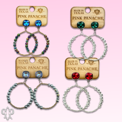 Pink Panache Brands foil and smooth bead circle earring with Austrian crystal, featuring a delicate blue crystal detail.