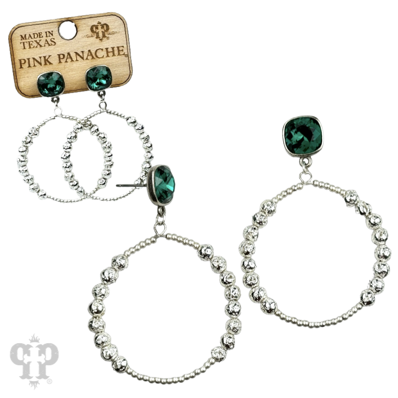 Pink Panache Brands foil and smooth bead circle earrings with sparkling Austrian crystal accents.