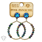 Blue foil and smooth bead circle earring with Austrian crystal from Pink Panache Brands, showcasing elegant jewelry design.