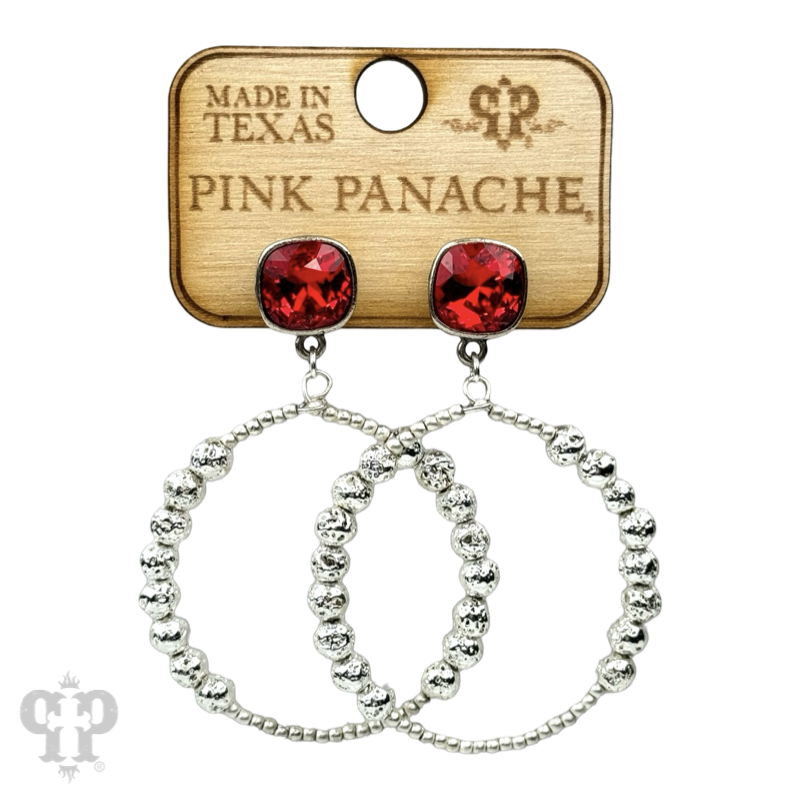 Pink Panache Brands foil and smooth bead circle earrings with sparkling Austrian crystals, elegant and stylish jewelry accessory.