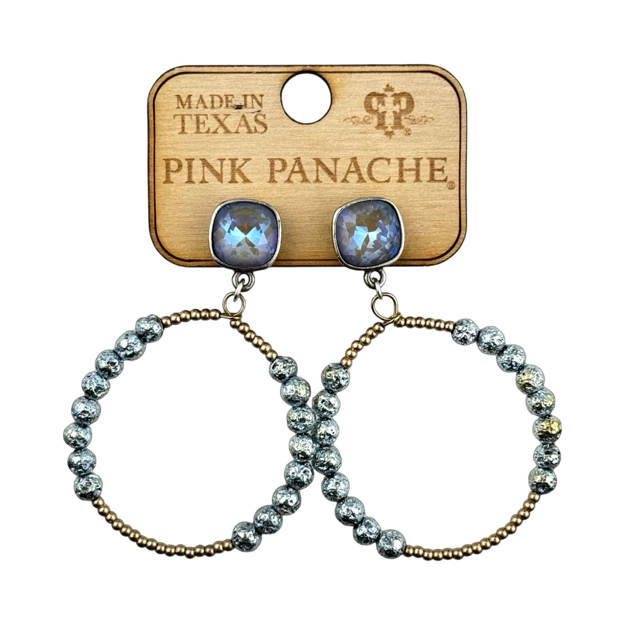 Pink Panache Brands foil and smooth bead circle earrings with sparkling Austrian crystals, elegant jewelry for stylish occasions.