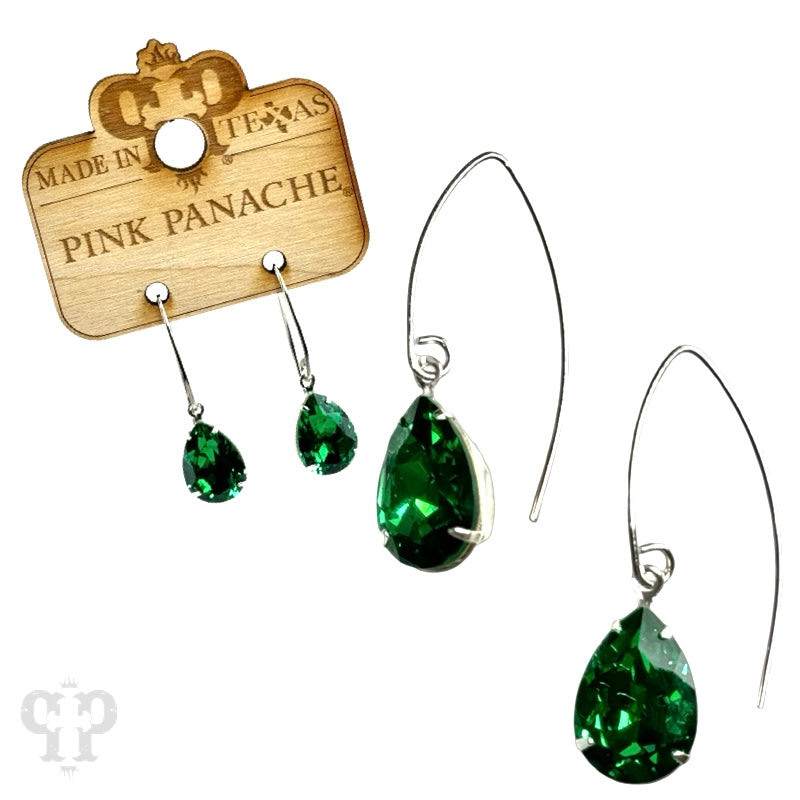 Blue and gold Austrian crystal pear drop earring by Pink Panache Brands, featuring a sparkling teardrop design with intricate details.