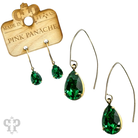 Pink Panache Brands Austrian crystal pear drop earring with blue and gold accents, showcasing a sparkling crystal design.