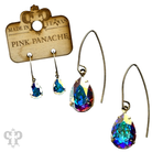 Blue and gold Austrian crystal pear drop earrings by Pink Panache Brands, featuring elegant dangling crystal design.