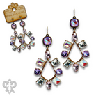 Pink Panache Brands rhinestone chandelier earrings with teardrop shape and Austrian crystals, showcasing sparkling blue rhinestones.